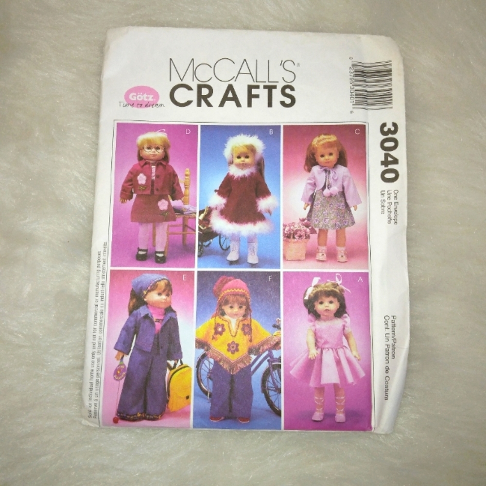 MCCALL'S 3040 wardrobe for American Girl Doll,  Gotz, and other 18 inch …